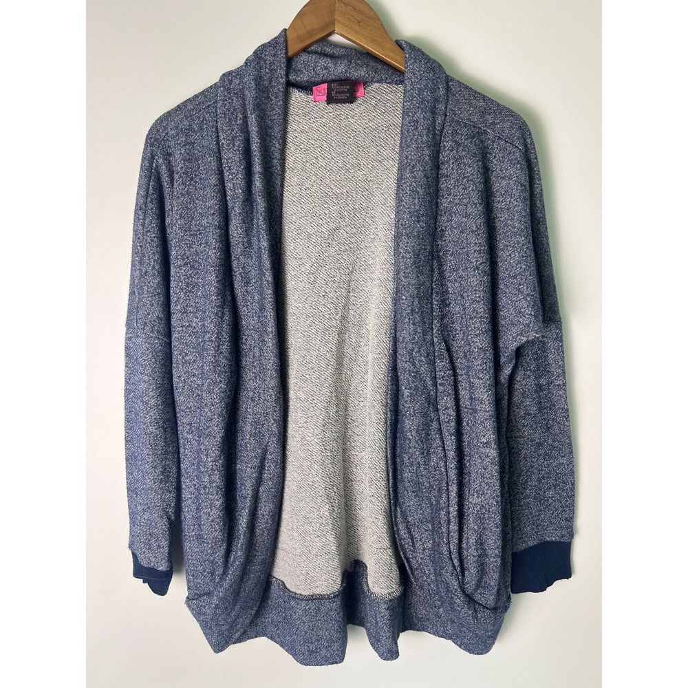 Sugar High Cardigan Sweater Sm Navy Blue Marled Open Front Shawl Collar Minimal